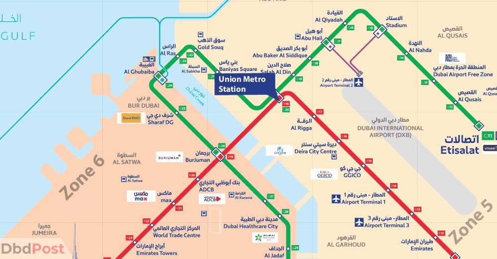 Map of Union Metro Station Dubai