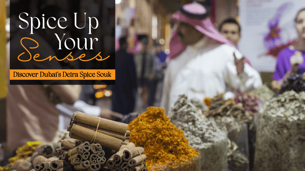 A colorful display of spices and herbs in the Deira Spice Souk Dubai